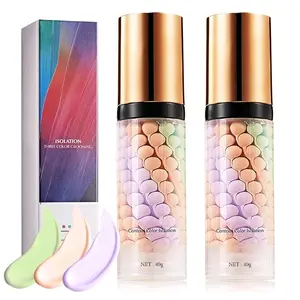 2 Pcs 3 In 1 Primer for Face Before Makeup,One Step Color Corrector Makeup Primer,Moisturizing Skin Tone Color Correcting Primer,Tricolor Tinted Moisturizer,Oil Control Isolation Cream