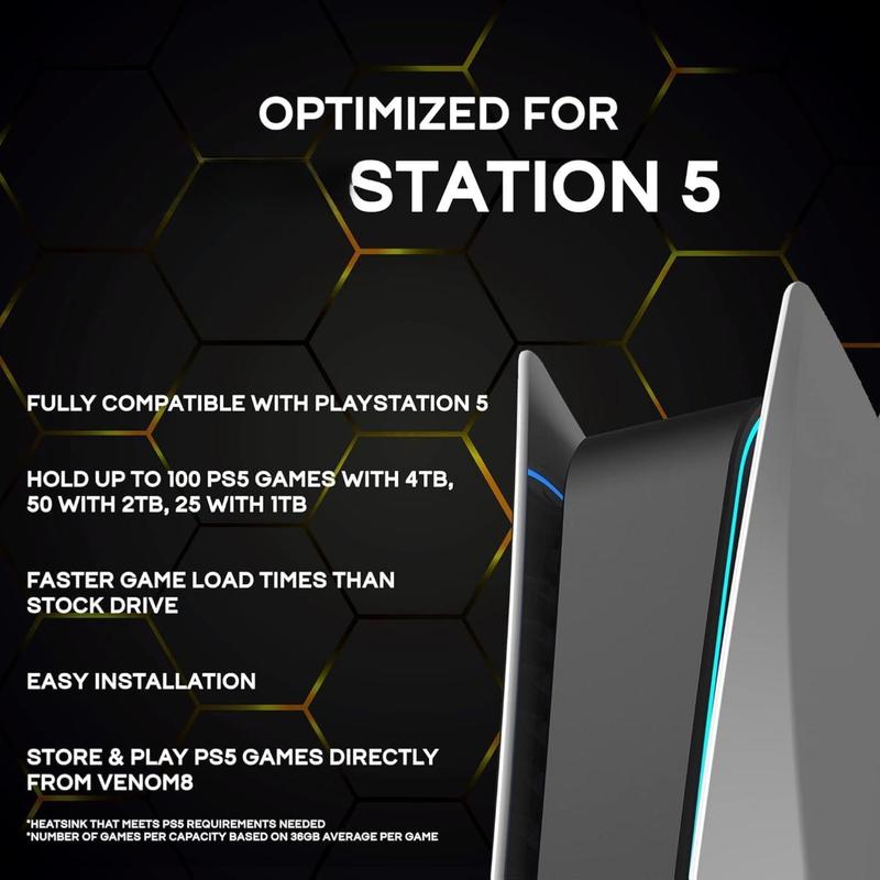 Fantom Drives - VENOM8 1TB 2TB 4TB 8TB NVMe Gen 4 M.2 Internal SSD - PS5 Memory Upgrade 3D NAND TLC – DDR4 DRAM Cache - 7400MB/s Solid State Drive w/ Heatsink (VM8X20-PS5)