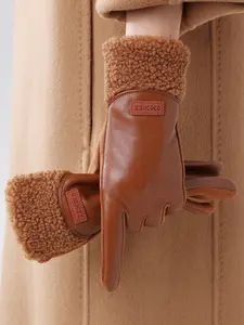 New Women's Winter Warm Gloves, Fleece Lined Thick PU Suede Leather, Cycling Anti-Cold Driving Touchscreen Gloves Motorcycle