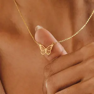 1 Piece 3D Butterfly Skeleton Pendant Necklace 18k Gold Plated Fashion Minimalist Elegant for Women Daily Wear, Valentine's Day Gift