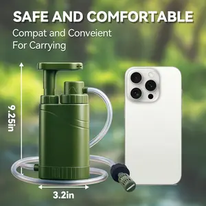 Portable Water Purification Pump with 0.01 Micron Replaceable Carbon Filter — 4 Filtration Stages ABS Material Water Filtration System for Camping Hiking Backpacking and Survival