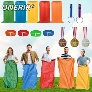 ONERIR 14 Pcs Potato Sack Race Bag Set Outdoor Lawn Party Games with Potato Sacks Three-Legged Race Bands  Plastic Medals Carnival Sports Day Games for Adults  Family Holiday Party Supplies for Halloween Christmas New Year  Valentine's Day