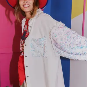 Sequined corduroy shacket