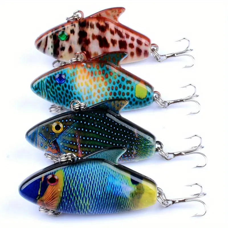 4-Pack VIB Fishing Lures Set, Hand-Painted Hard Baits with Ultra-Realistic 3D Scales for All-Water Layer Bass and Trout Fishing, 4 Items, All-Water Layers