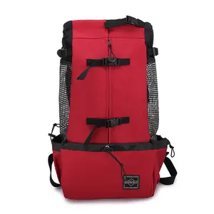 Breathable Polyester Dog Backpack Carrier, Washable Pet Rucksack for Outdoor Cycling and Hiking, Hands-Free Kitten Head-Out Pouch for Shopping and Travel, Available in Red and Blue