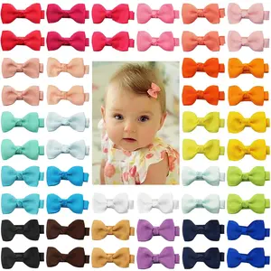 Baby Hair Clips 50 Pieces 25 Colors in Pairs Baby Girls Fully Lined Bows Hair Pins Tiny 2" Hair Bows Alligator Clips for Girls Infants Toddlers