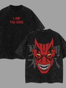 valentine shirts Animation washed heavy cotton T-shirt, retro-style Japanese ghost mask double-sided printed animation T-shirt, gifts for animation fans and comic fans, otaku fashion trend wear, avant-garde Y2K men's clothing, street style clothing