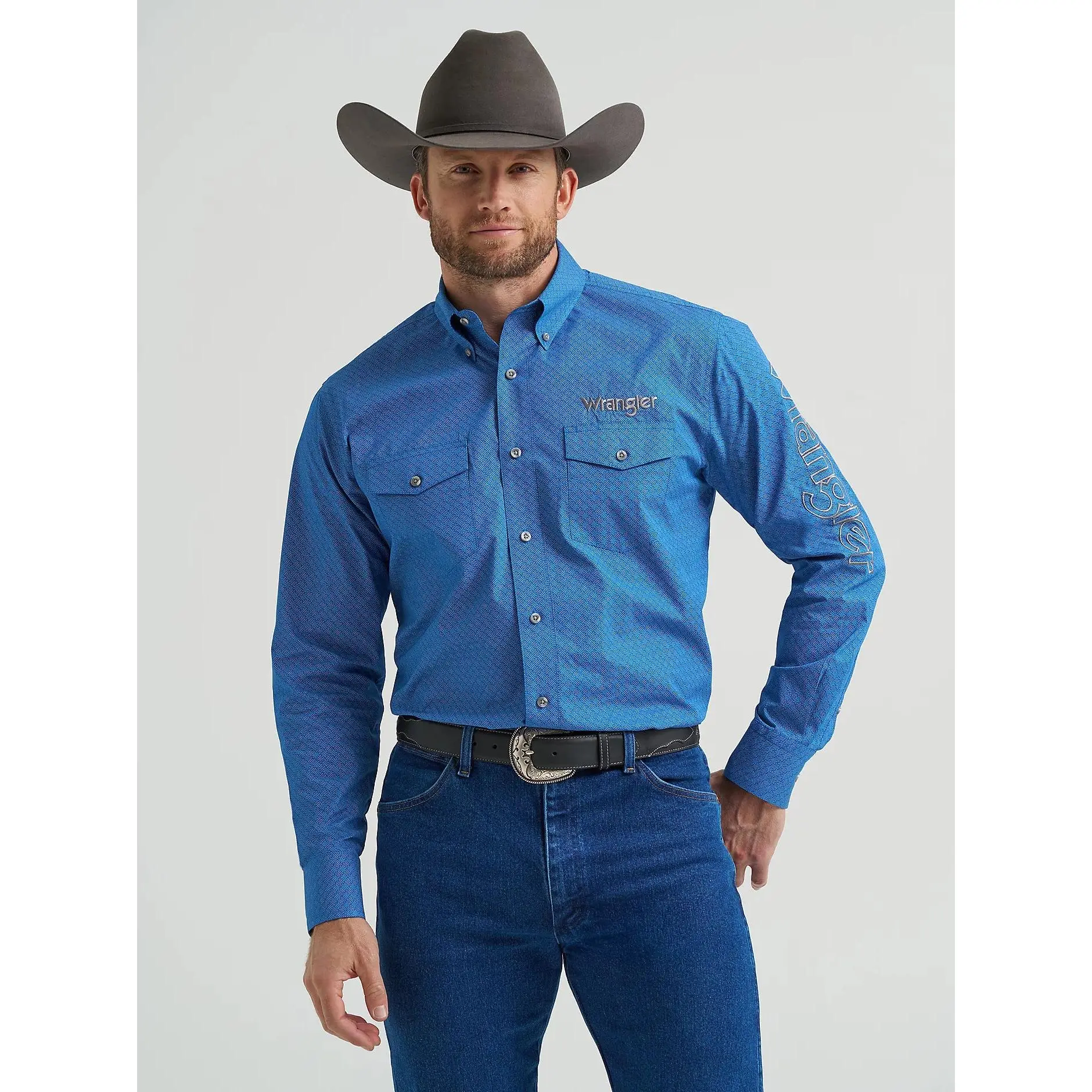 Wrangler Mens Logo Long Sleeve Shirt - Blue