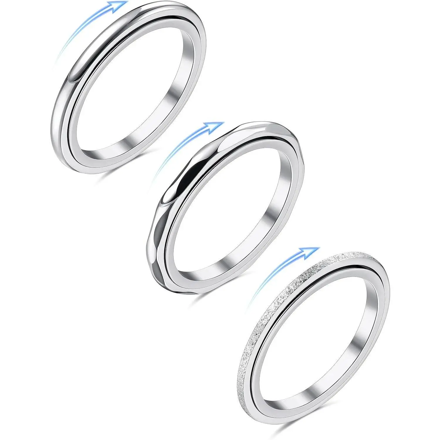 FLORIDECO 3Pcs Unisex Stainless Steel Dainty Stacking Stackable Anti-Stress Anxiety Spinner Thumb Ring Fine Jewelry, Dainty Stacking Rings, Stackable Rings, Fidget For Adults,summerwins