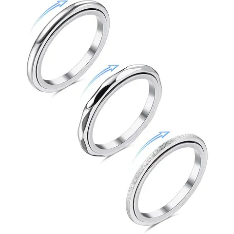 FLORIDECO 3Pcs Unisex Adjustable Wearable Stainless Steel Minimalist Dainty Spinner Anti-Stress Wave Texture Thumb Fidget Rings, Stackable Fine Jewelry Dainty Stacking Rings for Women, Ideal for Christmas, Thanksgiving, Anniversary Daily Wear