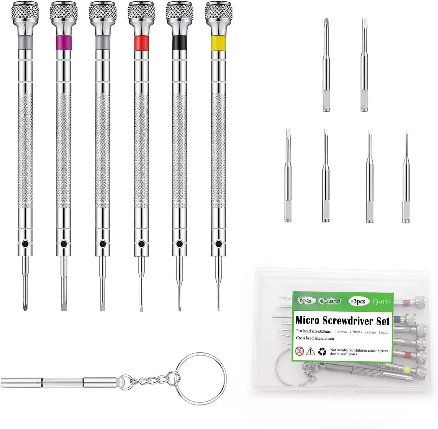 13 count (6 Sets)  Precision   Set, Watch  Kit 0.8-1.6mm, 6 Extra Replace  for Watch Repair, Electronics Repair,  Work, Eyeglasses Repair Q-034