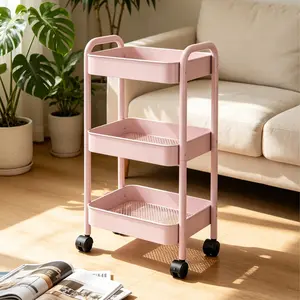 3‑Tier Rolling Kitchen Storage Cart with Black Casters, Mobile Snack Pantry Organizer Trolley, Freestanding Utility Shelf for Food Spice Condiment Storage mother's day bouquet