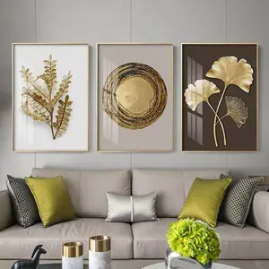 3pcs Nordic Modern HD Golden Leaf Circle Poster Canvas Painting Home Wall Living Room Frameless Decoration Painting Canvas Art