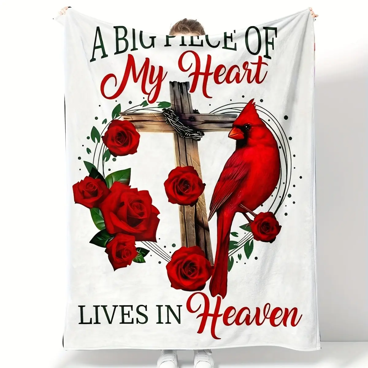 Ultra-Soft Cardinal Bird & Roses Flannel Weave Blanket - Breathable All-Season Polyester, Modern Digital Print, Vivid Color Retention, 30-39 in/40 – 56 In Sizes, Machine Washable, Adult Christmas Gifts, Living Room Bedding Throw (1-Piece)