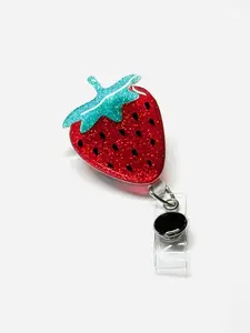 Strawberry Badge Reel 2 Inch Retractable Swivel Alligator Clip for Identification Cards with Smooth Extension and Secure Fastening