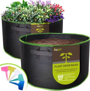 2-Pack 100 Gallon Flower Pots Felt Grow Bags with Handle (Black)