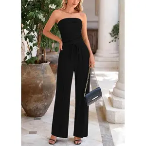 Cross-border explosion Amazon specializes in women's summer 2-piece casual ribbed knitted open-button tube top wide-leg pants
