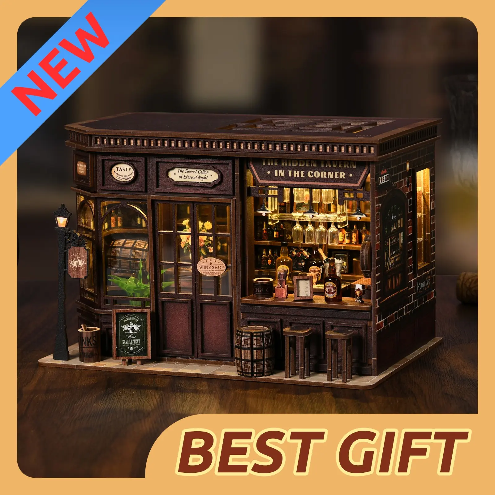 3D Creative Puzzle House kit, 【Corner Tavern 】DIY Mini Bar Craft Kit, Unique Home Decor, Perfect Gift for Adults & Kids, Fun Assembly Project for christmas black friday, DIY Building Model