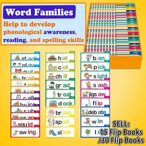 15/30 English word family flashcards flip book, rhyming spelling learning and letter card flipping activity book, children's early education interactive learning cards, Flashcards Learning Alphabet, Game Card
