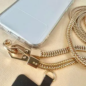 PHONElACE MIAMI Metal Phone Lanyard for Smartphone with Gold Ultra-Thin Connector Patch Compatible with Corded & Wireless Charging 27 Inch Strap High-Quality Hook No Interference with Charging
