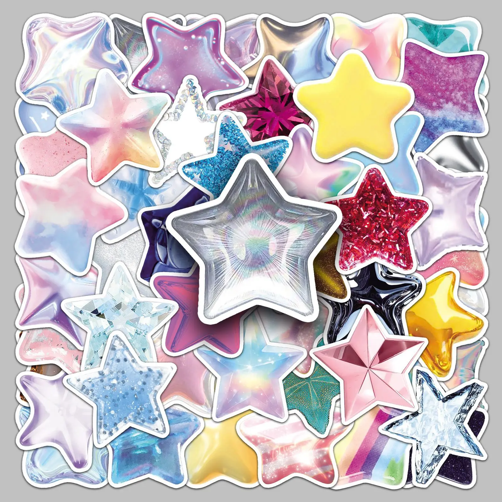 50PCS 3D Star Series Hologram Stickers, Sticker Decals, Suitable for Faith Based Designs Such As Scrapbooks, Diaries, Laptops, Water Bottles, Cars, Etc., As Gifts with Positive Information