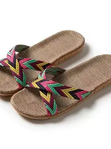 Open Toe Crossed Linen Cool Slippers for All Seasons, Unisex Indoor Outdoor Home Shoes, Comfortable Casual Footwear