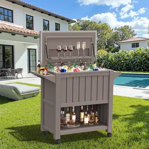 120 Quart Large Patio Rolling Cooler Cart with 304 Stainless Steel Lid & Lockable Wheels