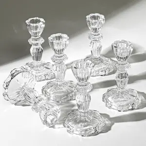 4 tall glass candlestick holder set of 6 clear crystal glass candle holders for candlesticks glass taper candle holder candle sticks holder decor for wedding birthday party christmas valentines day