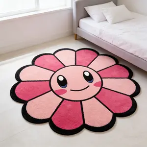 Cute Smiley Sunflower Carpet, Soft Plush Bedroom Rug, Cozy Home Decor Mat, Contrast, Living Room Cute Decoration