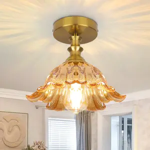 Vintage Flower Semi-Recessed Ceiling Light, E26 Fixture for Hallway Kitchen Closet，E26，Bulb not included
