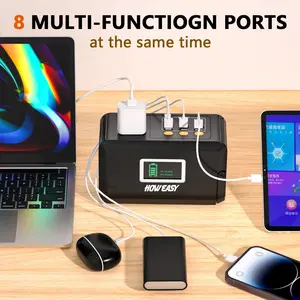 HOWEASY Portable power bank, with USB Ports, Multiple Sockets and Led Light, For IPhones,Laptops lpads, Cameras,Camping and Emergency Use, solar digital  display charger power bank