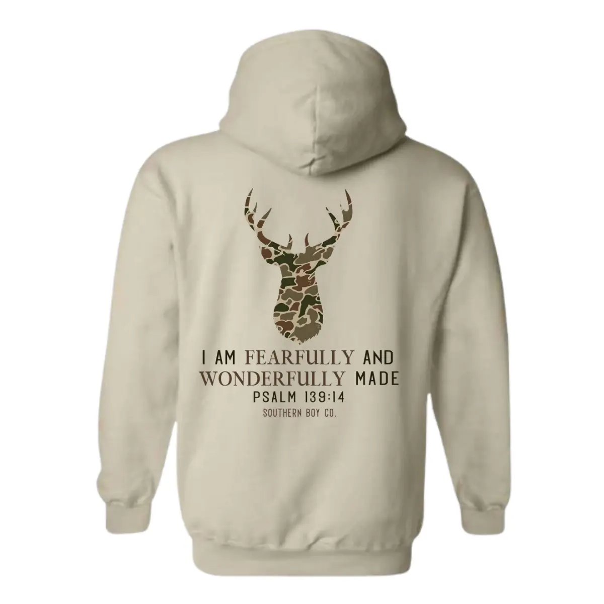 Fearfully and Wonderfully Made Hoodie - Psalm 139:14 Christian Faith Design, Camo Deer Graphic, Inspirational Outdoor Hoodie for Men and Women
