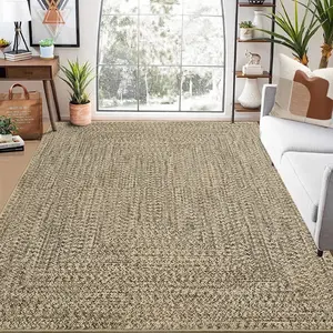 Garvee Braided Print Rugs 5x7 Washable Area Rug Non Shedding Bedroom Rugs Stain Resistant Modern Floor Carpet Low Pile Country Woven Indoor Holiday Accent Rug for Living Room Home Office,Beige Camel