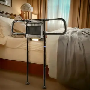 Bed Rails for Elderly Adults Safety with Extension Legs, Adjustable Heights Bed Cane with Widened Handrail, Stable Bed Assist Rails with LED Motion Light, Avoid Seniors Bedside Fall