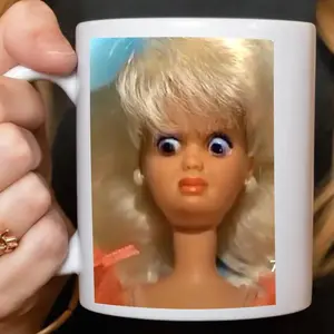 Disgusted Doll Face Ceramic Coffee Mug, (11oz, 15oz) Funny Meme Cup, Ugly, Funny Coffee Mug, Gift For Coworker, Family, Best Friends, Christmas Gift Sarcastic Humor Drinkware