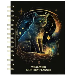2026-2030 Monthly Planner/Calendar - January 2026 to December 2030, 5-Year Monthly Planner, Golden Starry Sky Black Cat Theme Cover Design Notebook, Yearly Calendar Planning, Monthly Tabs, 60-Month Calendar, 5.5 in x 8.3 in, 71 Sheets/142 Pages Thick Pape
