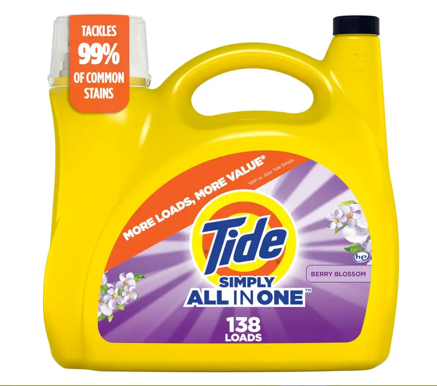 Tide Simply Clean & Fresh Liquid Laundry Detergent, Berry Blossom Scent, 138 Loads, 173 fl oz
