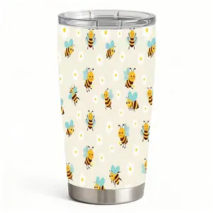 20oz Cute Cartoon Bees and Daisies Stainless Steel Tumbler， Tumbler with Lid Double Wall Vacuum Insulated Travel Mug