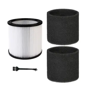 Shop-Vac 90304 Cartridge Filter and 90585 Foam Sleeve Filter, for Most Shop-Vac Wet/Dry Vacuum Cleaners 5 Gallon and Above, Brush Tool Included, Replace Parts # 9058500,9030400,9034400, 3 Pieces