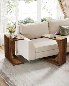 LustreC C-Shaped End Table for Couch, Sofa Side Table, C Table for Small Space, Living Room, Bedroom (2pcs/1pcs, Rustic Brown)