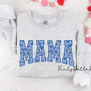 MAMA BLUE hearts valentine day crewneck sweatshirt Comfort Comfortable