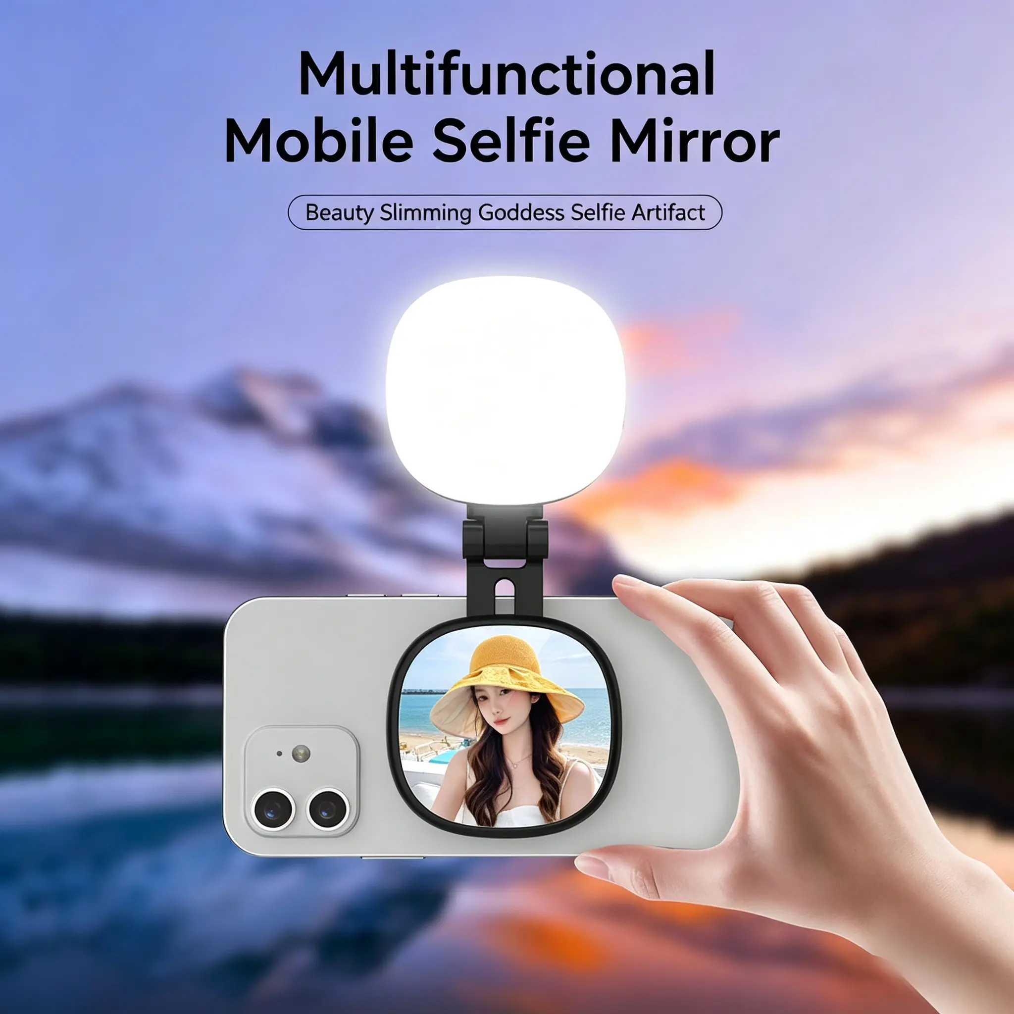 pulsy Magnetic Selfie Light, compatible with MagSafe iPhone/Android - foldable LED ring light with mirror and stand, portable rechargeable indoor/outdoor lighting device, suitable for makeup, self-photography, and video recording
