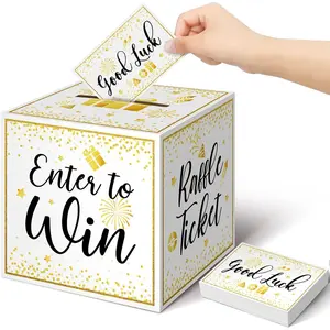 Gold Brass Raffle Box Donation Ballot Safe Suggestion Box with Slot Collection, Comes with Raffle Tickets Cards Voting Bowl Holder Gifts(1 Pack)
