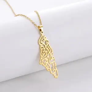 Gold Palestine Map Pendant Necklace for Men & Women – Arabic Stainless Steel Jewelry