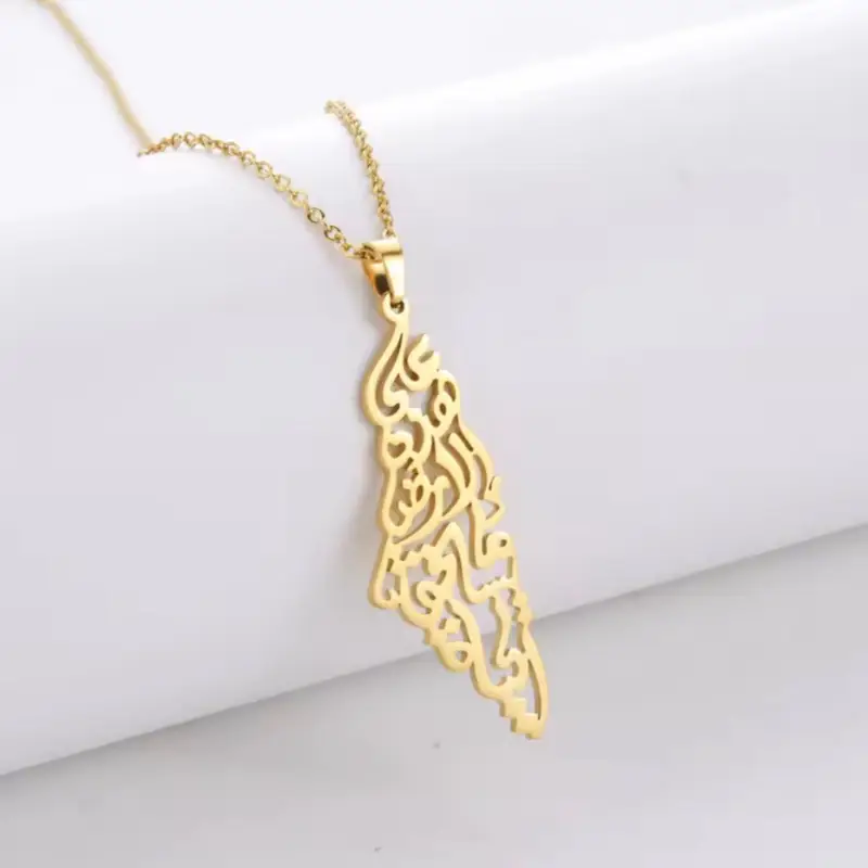 Gold Palestine Map Pendant Necklace for Men & Women – Arabic Stainless Steel Jewelry