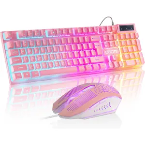 Pink Gaming Keyboard and Mouse Combo RGB LED Backlit 104 Keys Wired Cute Light Up Set for PC Laptop Computer   Xbox with Keys Anti Ghosting