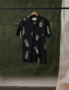Permanent Vacation Button-Up Hawaiian Shirt Family Set, Pineapple Skull All Over Print Tattoo Flash Cool Tiki Button Down Shirt Pyknic Casual Woven Polyester Fabric Menswear Top