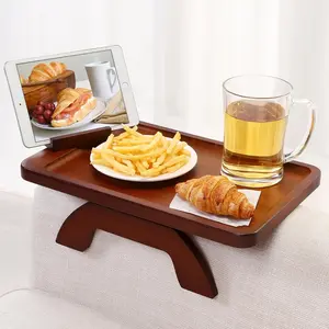 Couch Arm Tray, Bamboo Couch Arm Table with 360 °   Rotating Phone Holder,Sofa Armrest Tray for Eating,Drinks,Snacks, Remote Control