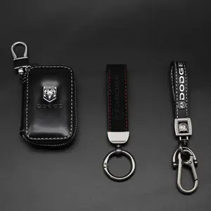 Dodge Car Metal Emblem Leather Keychain, Creative Car Logo Key Ring Accessory, Unique Car Key Chain Hanging Decoration, Keychain Lanyard