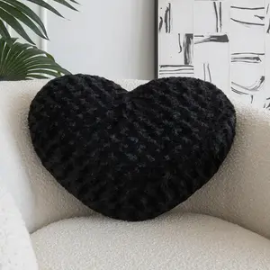 Soft Heart Shaped Decorative Throw Pillow Cushion for Bed Couch Sofa Bedroom Living Room Black Mini 12.9" x 9.8"